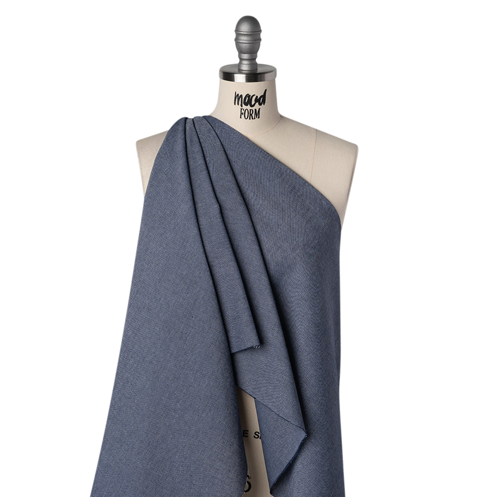 Cotton and Polyester Chambray Made in Italy - Heathered Denim Blue - Drape Cotton and Polyester Chambray Made in Italy - Heathered Denim Blue - Drape
