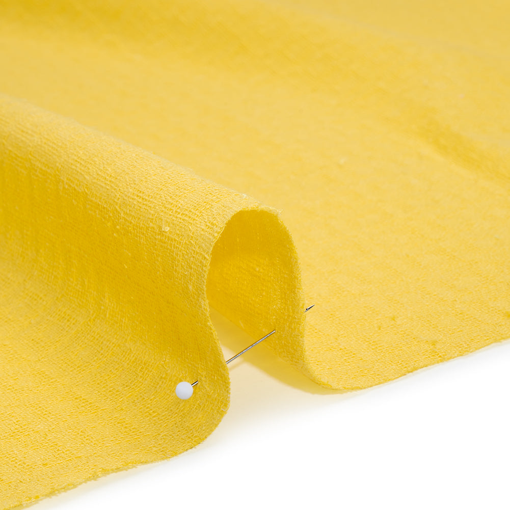 Linen and Cotton Waffle Woven Made in Italy - Bright Sun Yellow - Detail Linen and Cotton Waffle Woven Made in Italy - Bright Sun Yellow - Detail