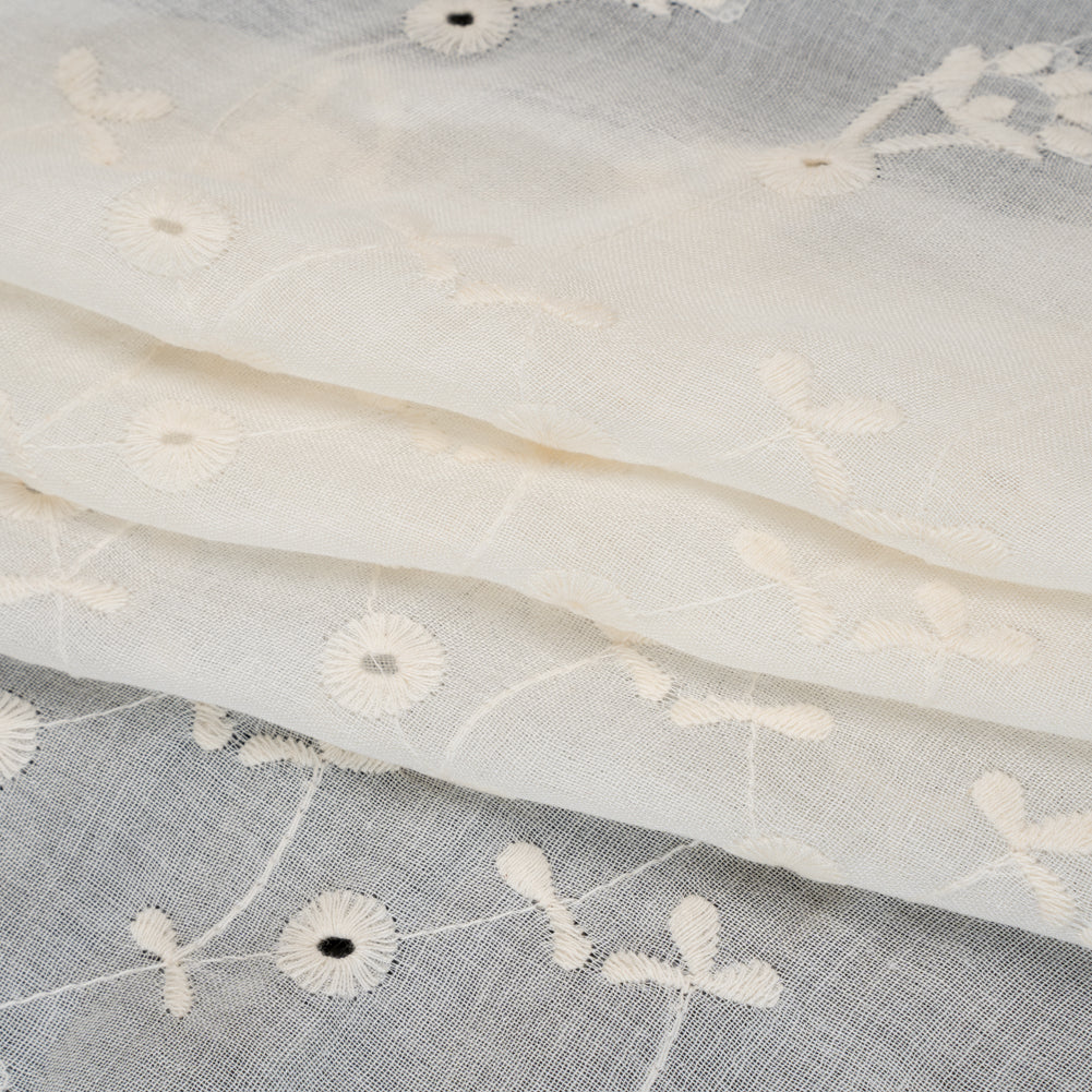 Viscose Embroidered Eyelet Voile Made in Italy - Antique White Floral - Folded Viscose Embroidered Eyelet Voile Made in Italy - Antique White Floral - Folded