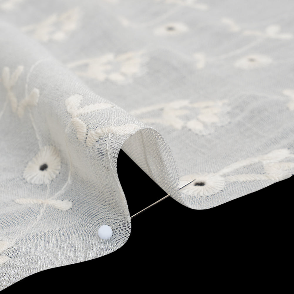 Viscose Embroidered Eyelet Voile Made in Italy - Antique White Floral - Detail Viscose Embroidered Eyelet Voile Made in Italy - Antique White Floral - Detail
