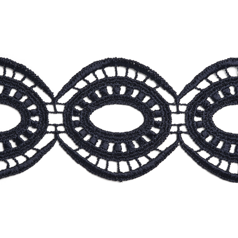 Venise Lace Trim - 2.25" - Midnight Navy Blue Oval Medallions - Folded Venise Lace Trim - 2.25" - Midnight Navy Blue Oval Medallions - Folded
