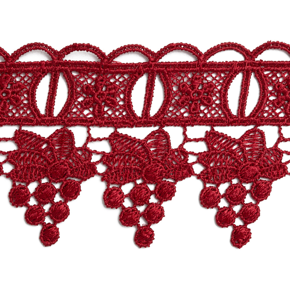 Venise Lace Trim with Scalloped Edges - 2.25" - Wine Red Grapes and Boxes - Folded Venise Lace Trim with Scalloped Edges - 2.25" - Wine Red Grapes and Boxes - Folded