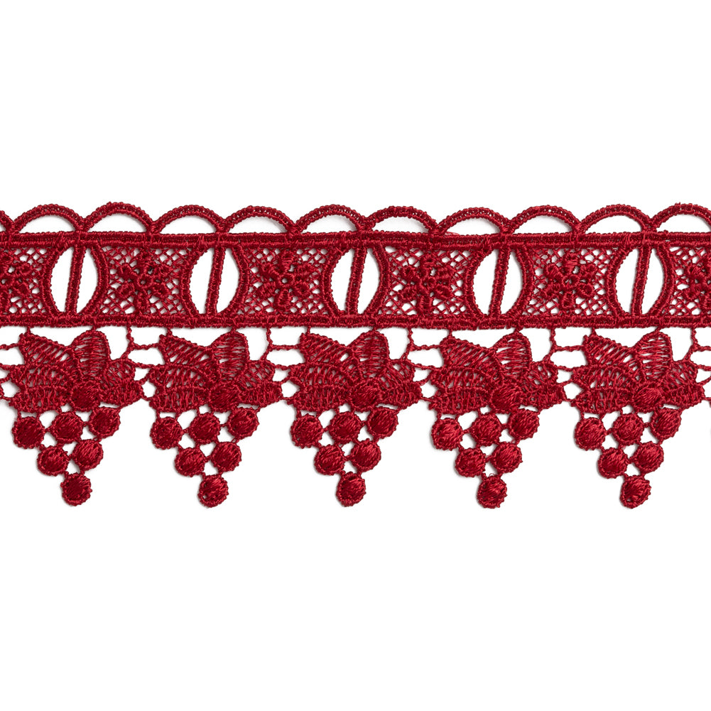 Venise Lace Trim with Scalloped Edges - 2.25" - Wine Red Grapes and Boxes Venise Lace Trim with Scalloped Edges - 2.25" - Wine Red Grapes and Boxes