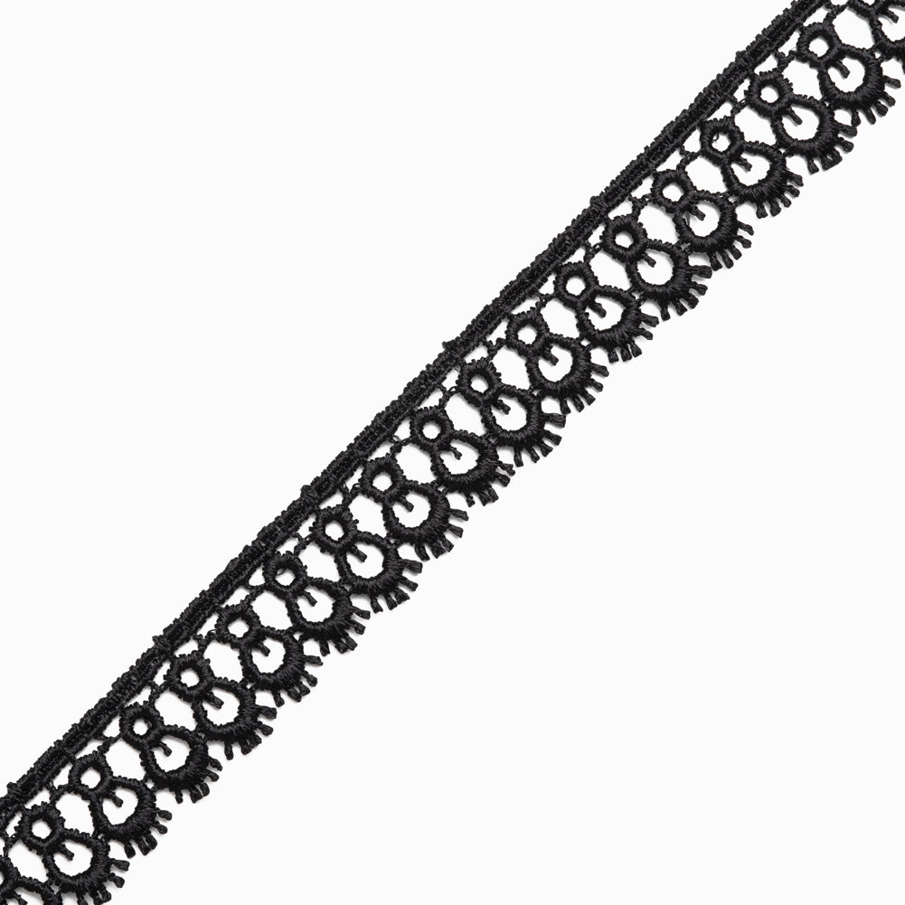 Venise Lace Trim - 0.75" - Black Tassel Scallops - Folded Venise Lace Trim - 0.75" - Black Tassel Scallops - Folded