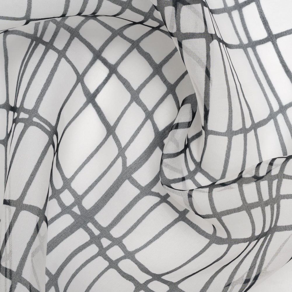 Silk Organza Print - Black and White Organic Grid Silk Organza Print - Black and White Organic Grid