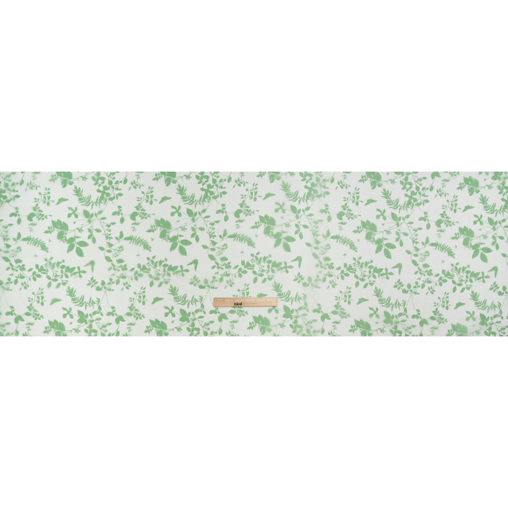 Silk Organza Print - Green and Cream Leaf Silhouettes - Full Silk Organza Print - Green and Cream Leaf Silhouettes - Full