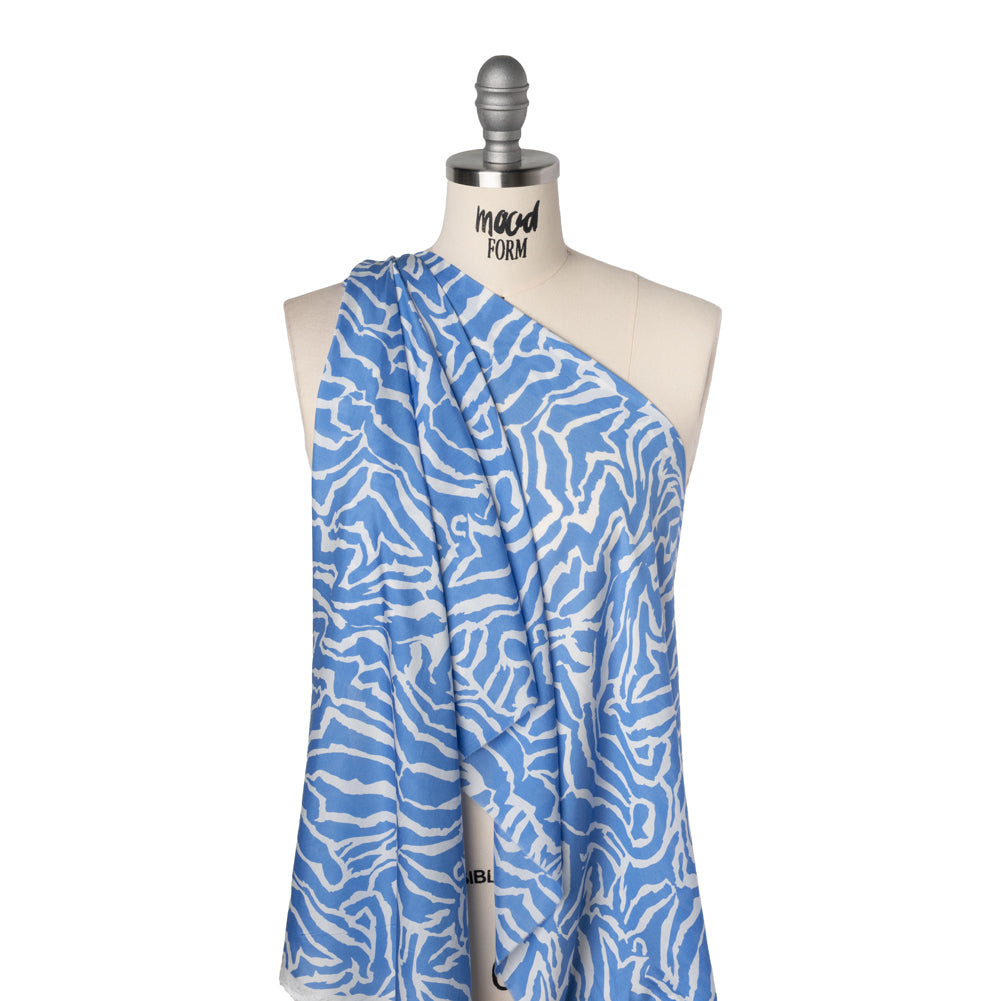 Silk and Cotton Voile Print - Country Blue and White Zebra Stripes - Drape Silk and Cotton Voile Print - Country Blue and White Zebra Stripes - Drape