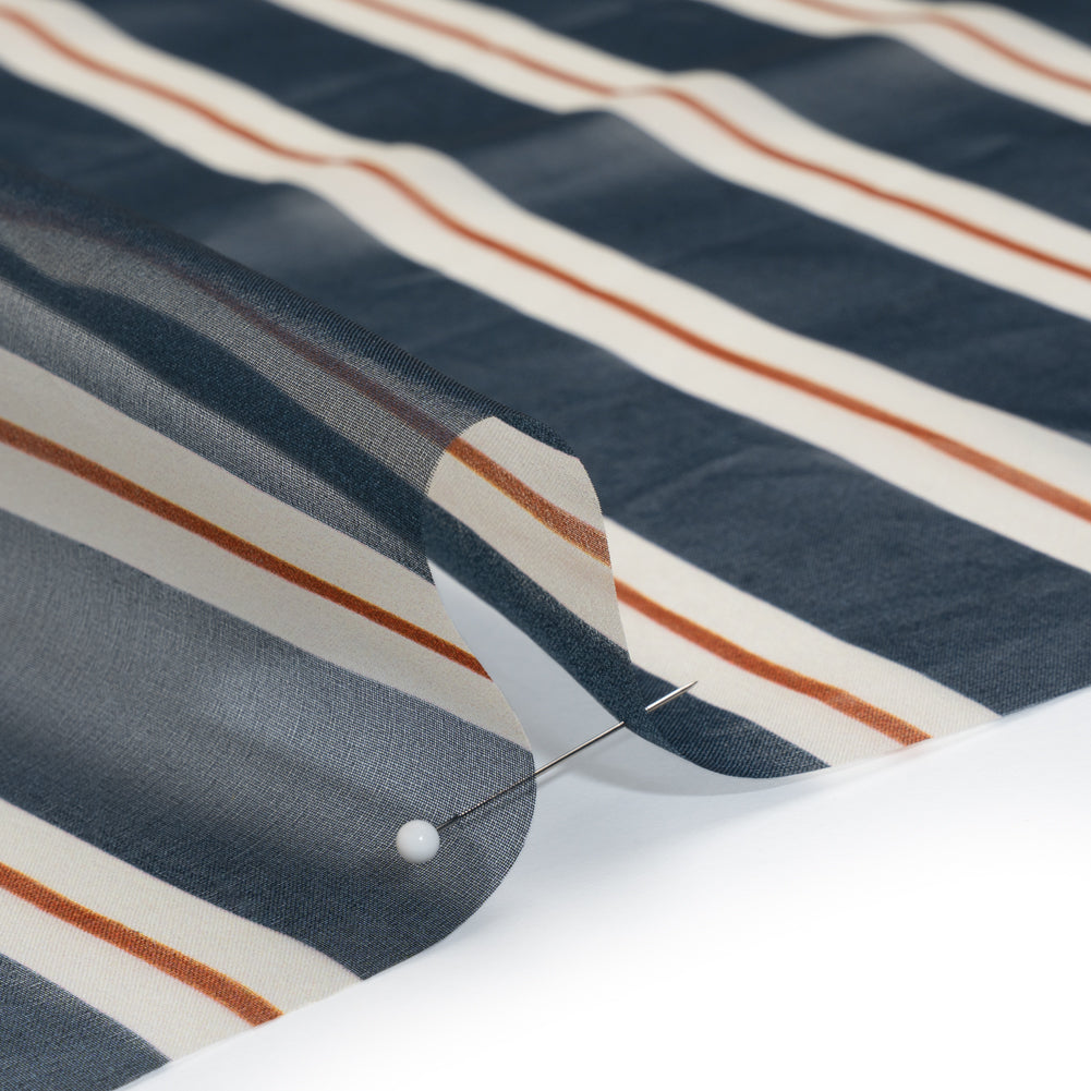 Silk Organza Print - Navy, Burnt Orange and White Stripes - Detail Silk Organza Print - Navy, Burnt Orange and White Stripes - Detail