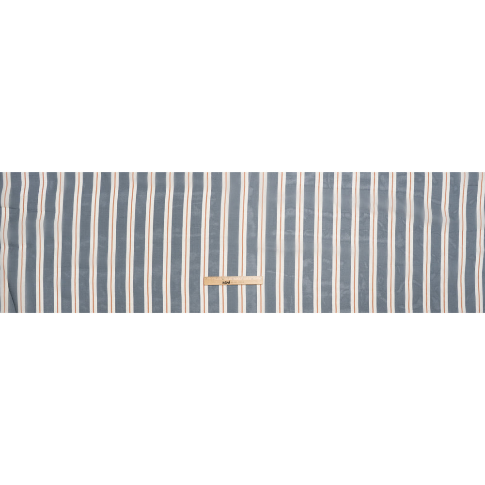 Silk Organza Print - Navy, Burnt Orange and White Stripes - Full Silk Organza Print - Navy, Burnt Orange and White Stripes - Full