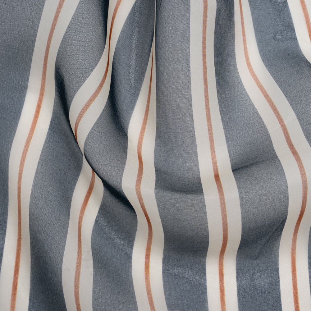 Silk Organza Print - Navy, Burnt Orange and White Stripes Silk Organza Print - Navy, Burnt Orange and White Stripes