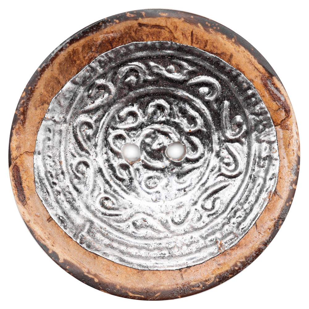 Natural and Silver Foiled 2-Hole Coconut Button - 70L/44.5mm Natural and Silver Foiled 2-Hole Coconut Button - 70L/44.5mm