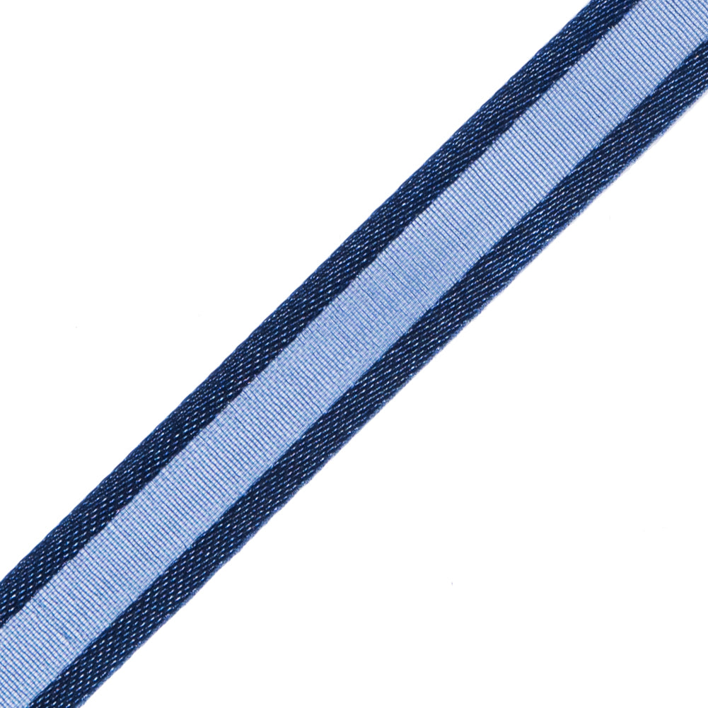 3/8" Navy Sheer Ribbon with Double Faced Satin Edge Detail 3/8" Navy Sheer Ribbon with Double Faced Satin Edge Detail