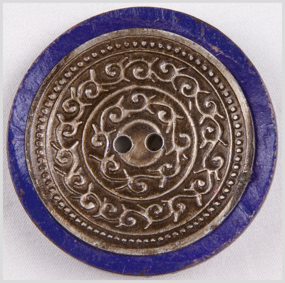 Dark Blue and Silver Foiled 2-Hole Coconut Button - 74L/47mm Dark Blue and Silver Foiled 2-Hole Coconut Button - 74L/47mm
