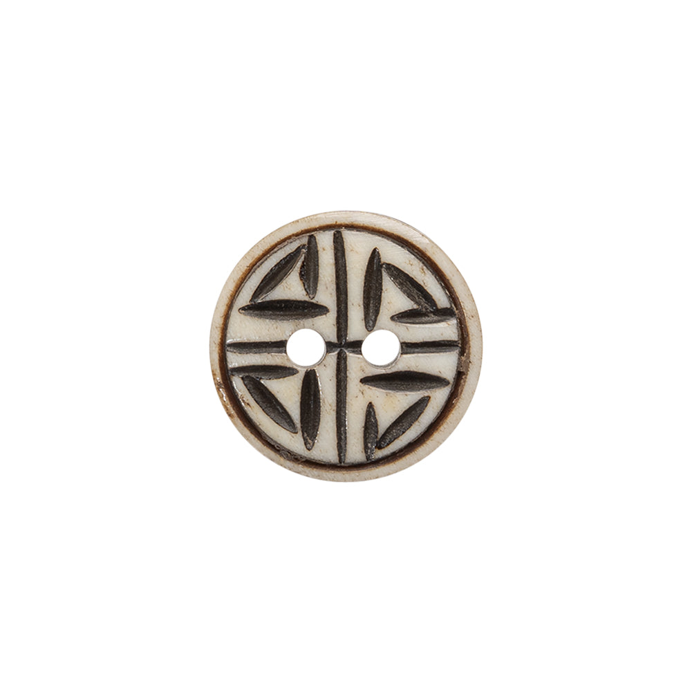 Natural Bone Primitive Pattern 2-Hole Button - 24L/15mm Natural Bone Primitive Pattern 2-Hole Button - 24L/15mm