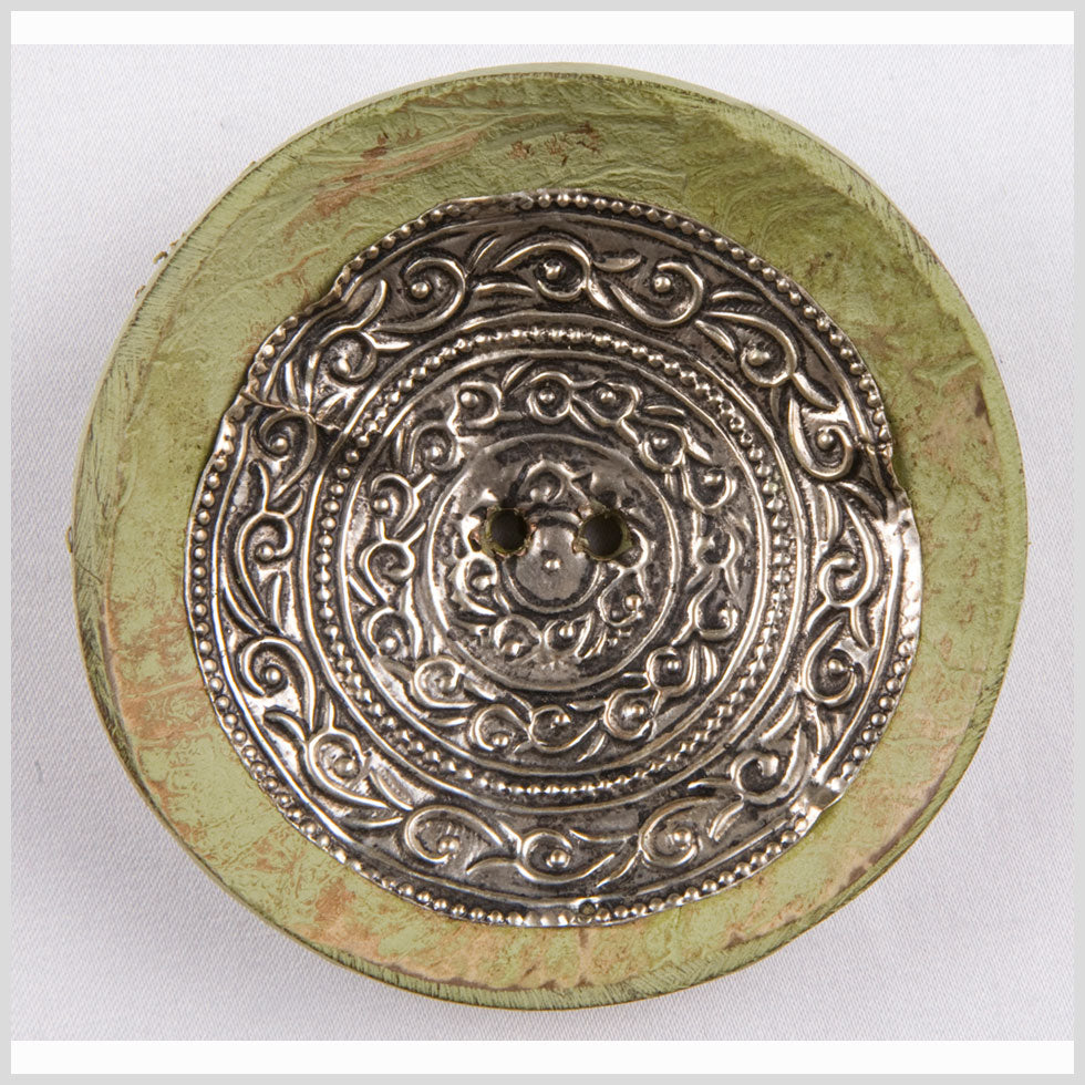 Light Green and Silver Coconut Button - 94L/60mm Light Green and Silver Coconut Button - 94L/60mm