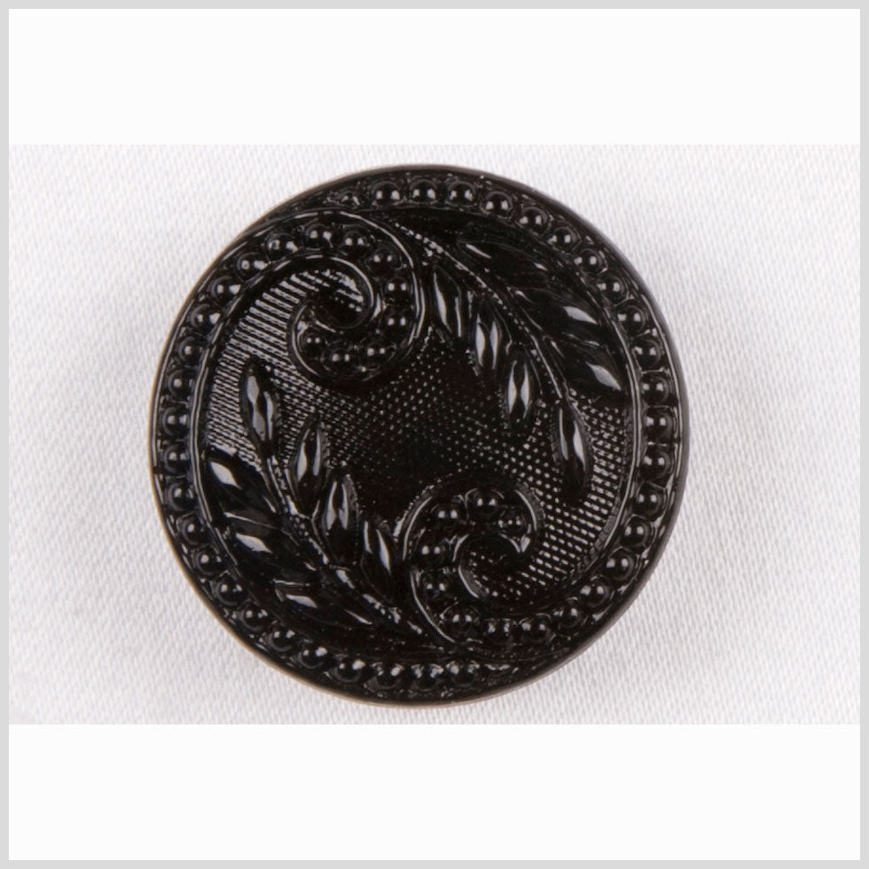 Black Floral Leaf Glass Shank Back Button - 22L/14mm Black Floral Leaf Glass Shank Back Button - 22L/14mm