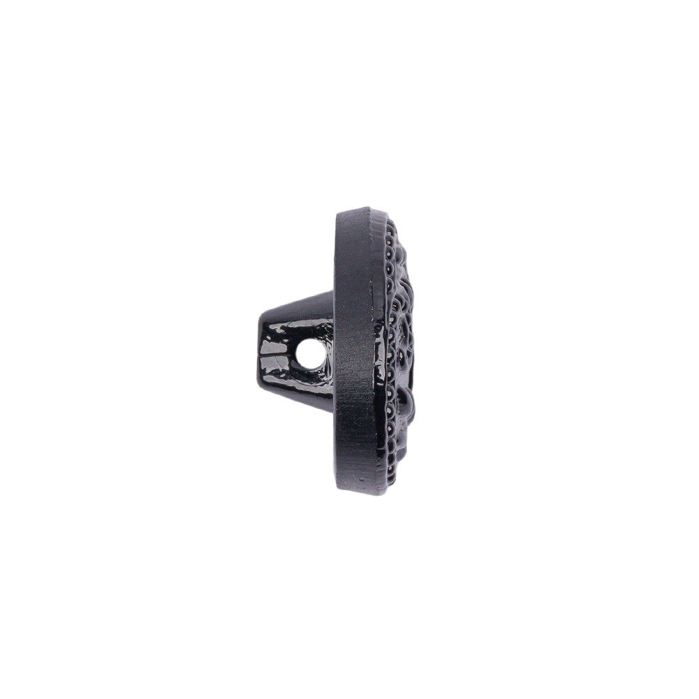 Black Floral Leaf Glass Shank Back Button - 28L/18mm Folded Black Floral Leaf Glass Shank Back Button - 28L/18mm Folded