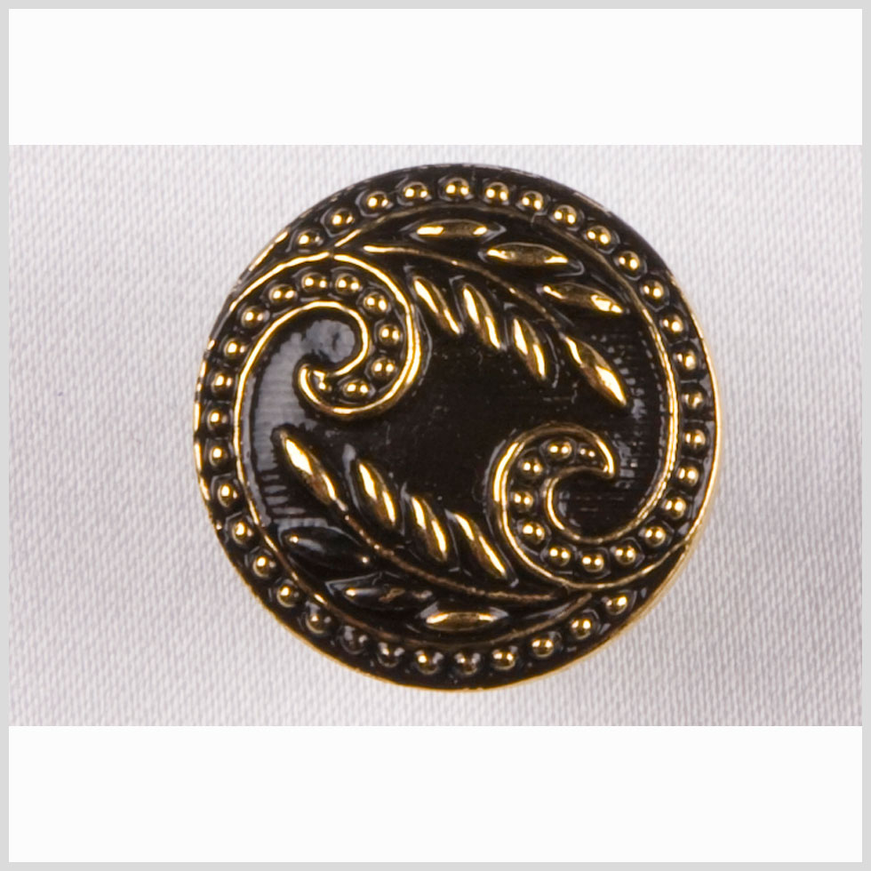 Black and Gold Floral Leaf Glass Shank Back Button - 22L/14mm Black and Gold Floral Leaf Glass Shank Back Button - 22L/14mm