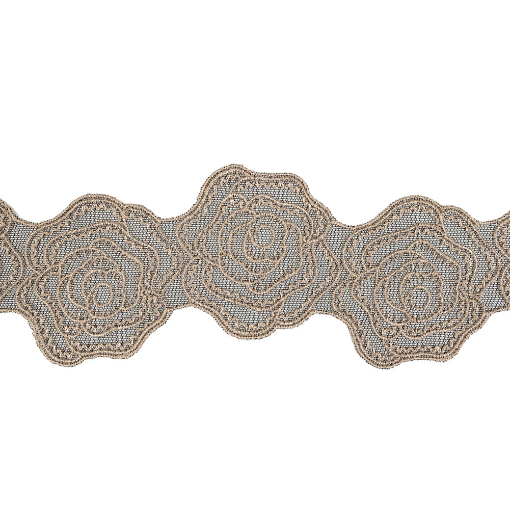 Dark Beige Embroidered & Eyelet Lace