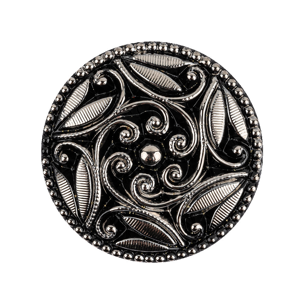Black/Platinum Glass Button - 40L/25.5mm Black/Platinum Glass Button - 40L/25.5mm