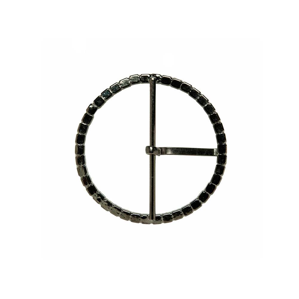 Swarovski Black Diamond and Gunmetal Circular Rhinestone Buckle - 1.75" Folded Swarovski Black Diamond and Gunmetal Circular Rhinestone Buckle - 1.75" Folded