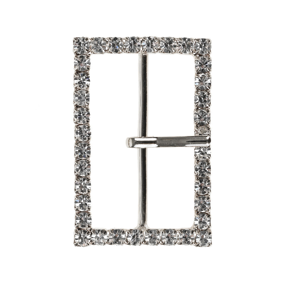 Swarovski Crystal and Silver Rectangular Rhinestone Buckle - 1.375" x 2" Swarovski Crystal and Silver Rectangular Rhinestone Buckle - 1.375" x 2"