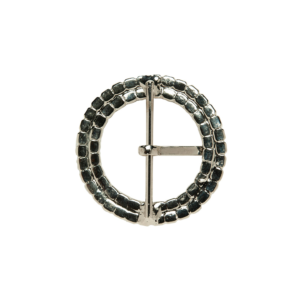 Swarovski Crystal and Silver Circular Two-Row Rhinestone Buckle - 2" Folded Swarovski Crystal and Silver Circular Two-Row Rhinestone Buckle - 2" Folded