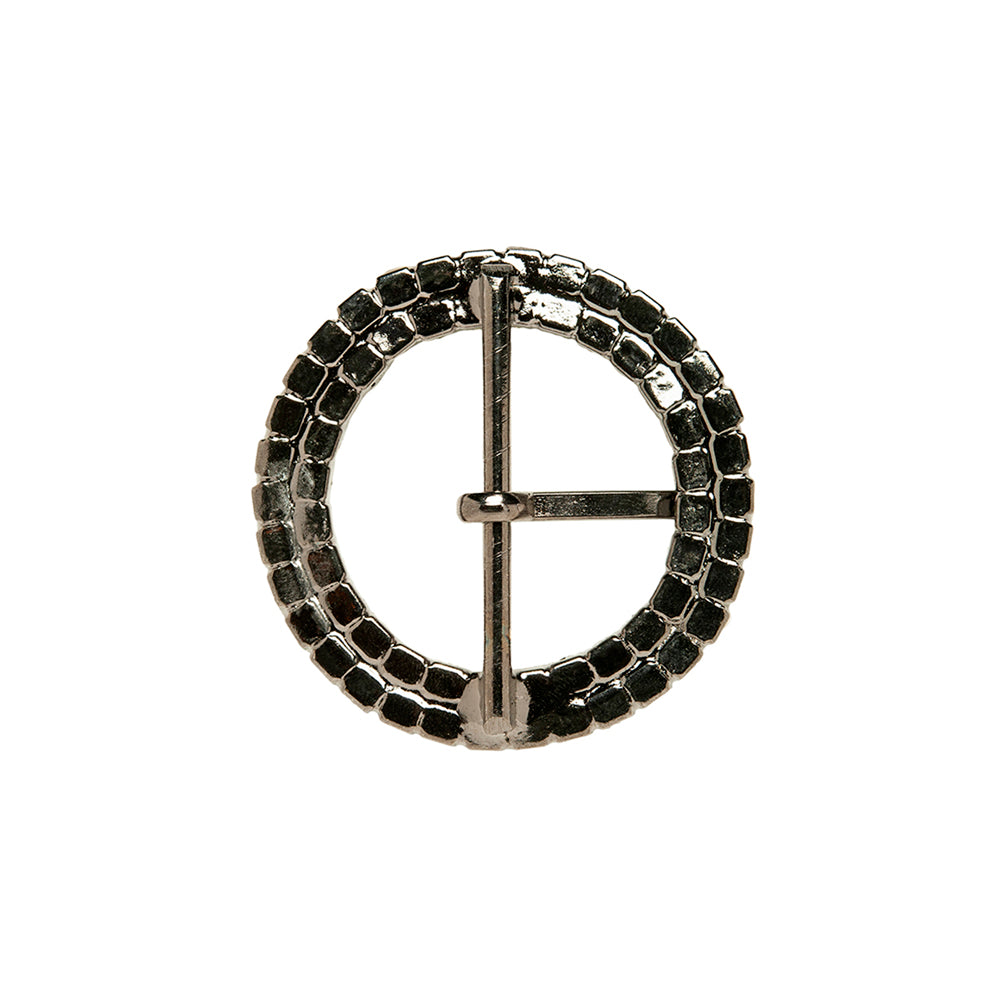 Swarovski Crystal and Gunmetal Circular Two-Row Rhinestone Buckle - 2" Folded Swarovski Crystal and Gunmetal Circular Two-Row Rhinestone Buckle - 2" Folded