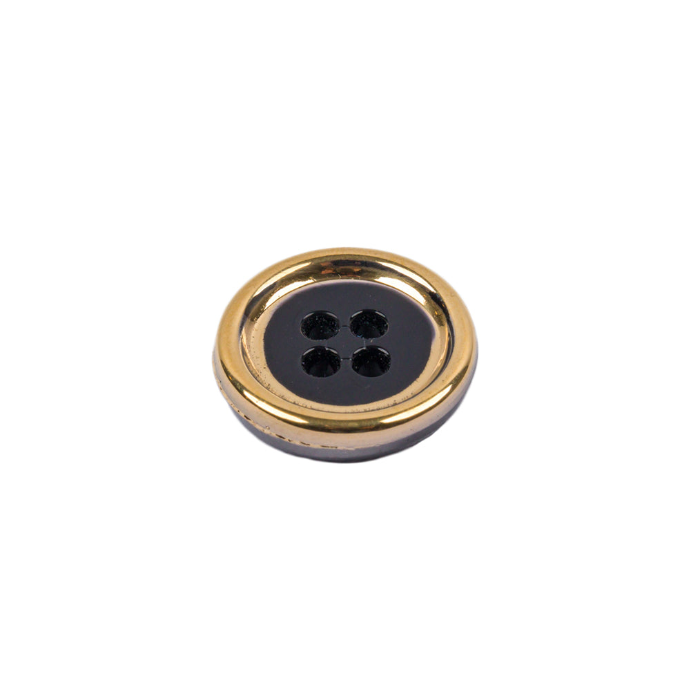 Black and Gold Edged 4-Hole Glass Button - 24L/15mm Folded Black and Gold Edged 4-Hole Glass Button - 24L/15mm Folded