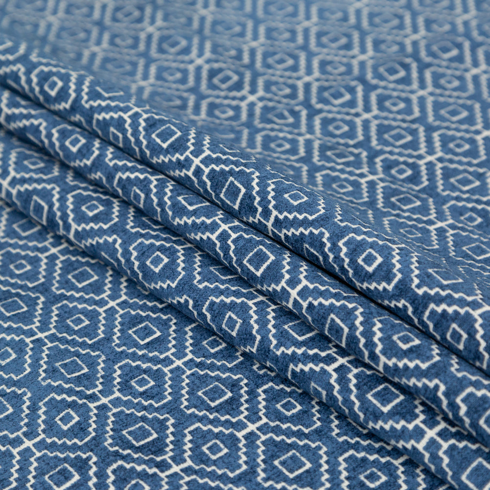 Chenille Jacquard - Denim Diamond Geometric - British Imported Chenille Jacquard - Denim Diamond Geometric - British Imported