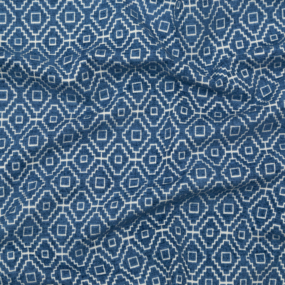 Chenille Jacquard - Denim Diamond Geometric - British Imported Chenille Jacquard - Denim Diamond Geometric - British Imported