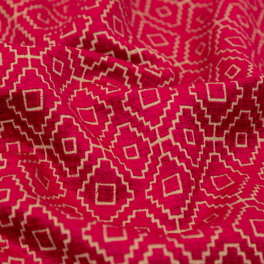 Chenille Jacquard - Raspberry Diamond Geometric - British Imported