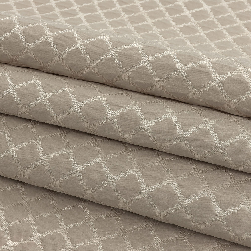 Drapery Jacquard - Taupe Moroccan Quatrefoil - British Imported Folded Drapery Jacquard - Taupe Moroccan Quatrefoil - British Imported Folded
