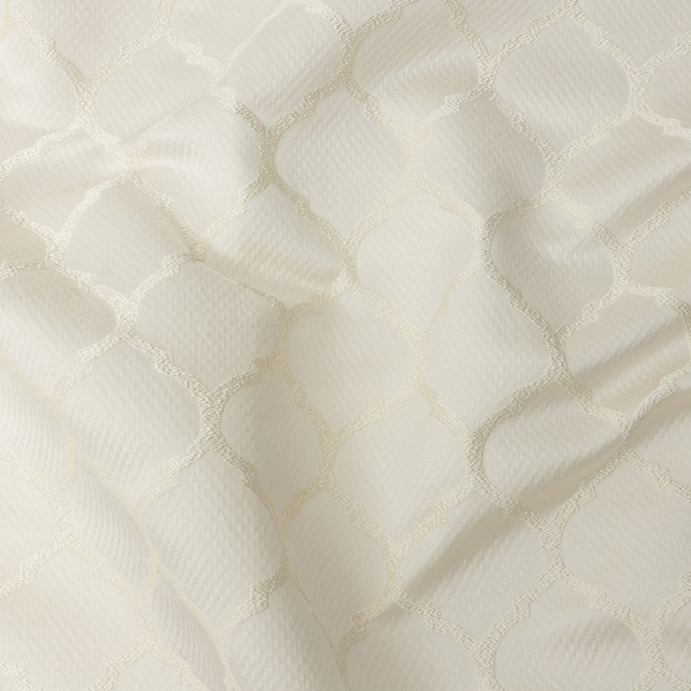 Satin-Faced Jacquard - Ivory Moroccan Quatrefoil - British Imported Satin-Faced Jacquard - Ivory Moroccan Quatrefoil - British Imported