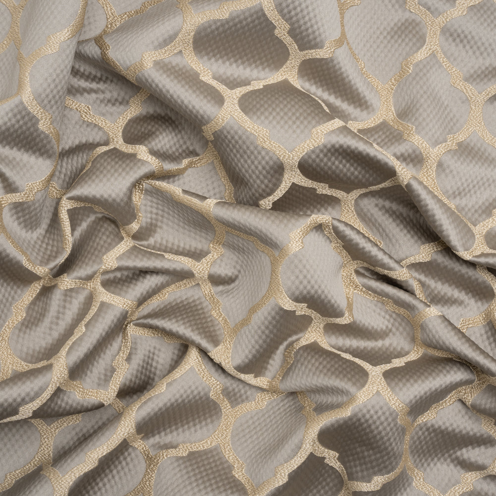 Satin-Faced Jacquard - Pewter Moroccan Quatrefoil - British Imported Satin-Faced Jacquard - Pewter Moroccan Quatrefoil - British Imported