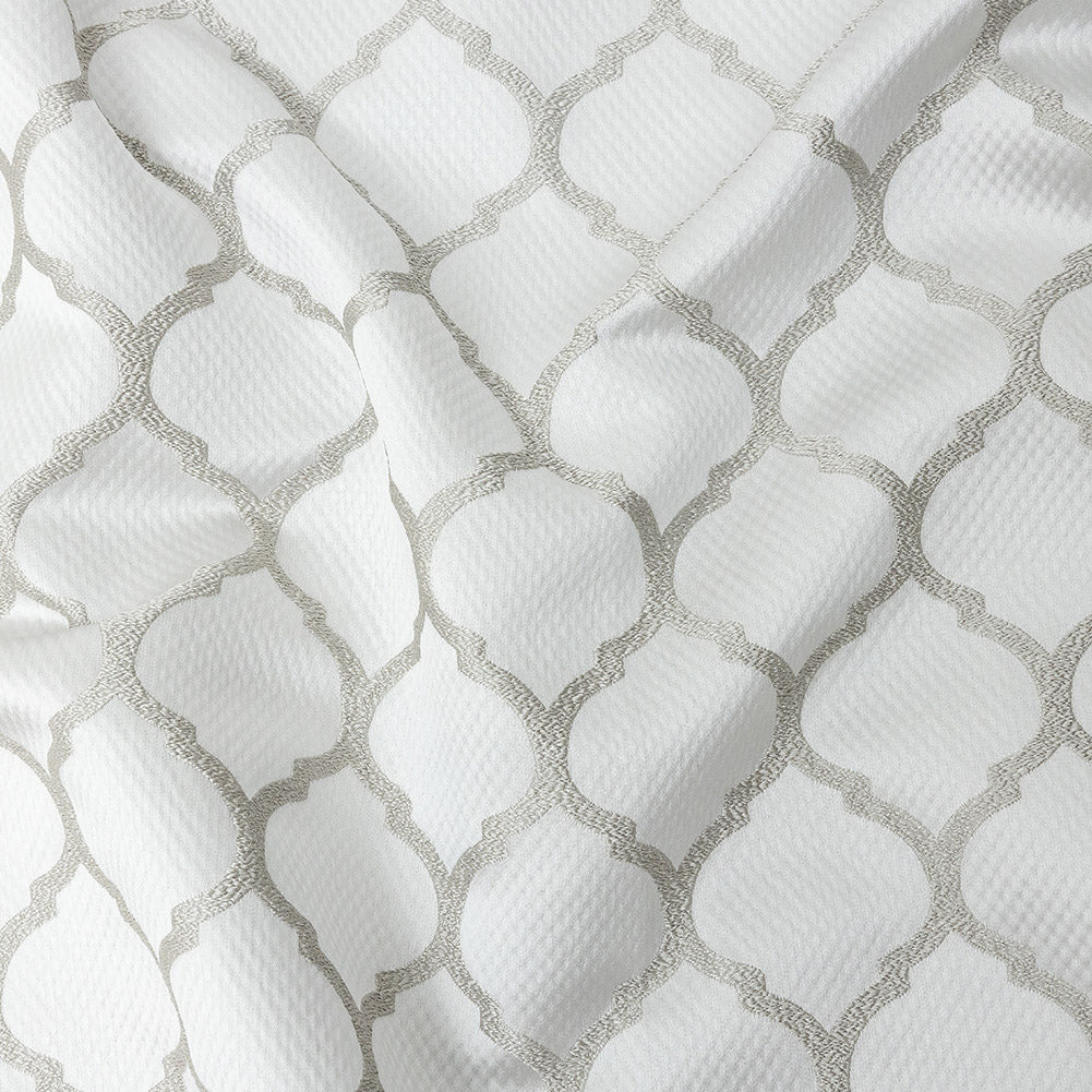 Satin-Faced Jacquard - Platinum Moroccan Quatrefoil - British Imported Satin-Faced Jacquard - Platinum Moroccan Quatrefoil - British Imported