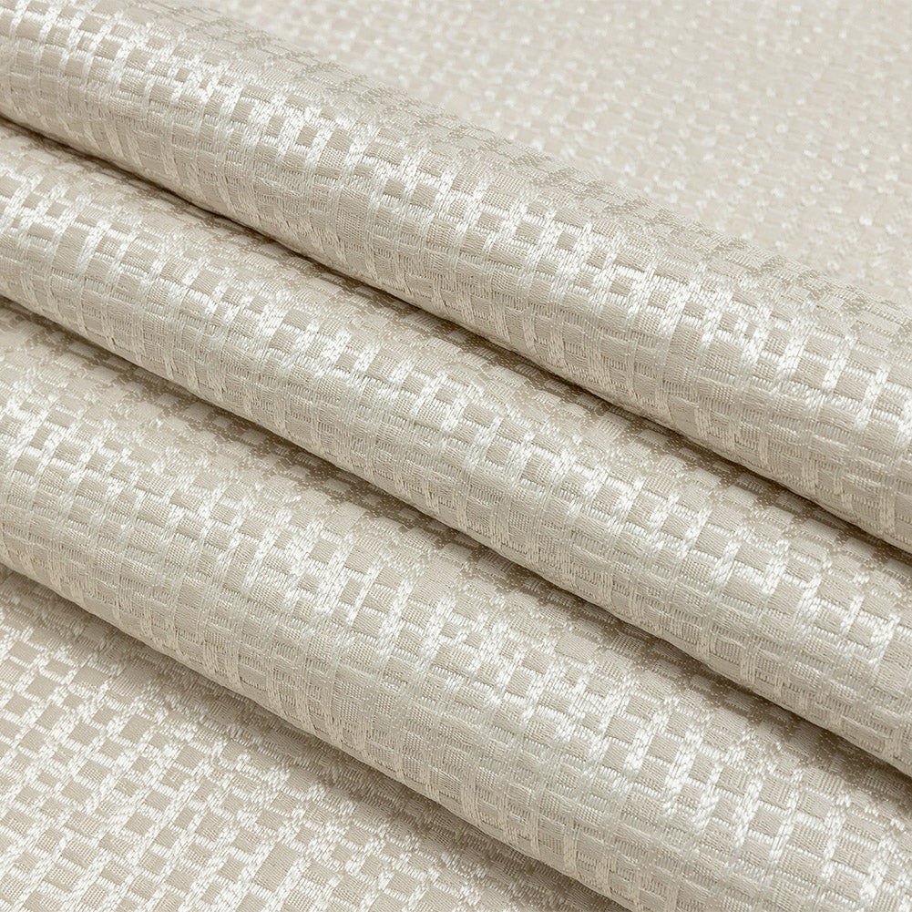Polyester Jacquard - Taupe Grid - British Imported Folded Polyester Jacquard - Taupe Grid - British Imported Folded