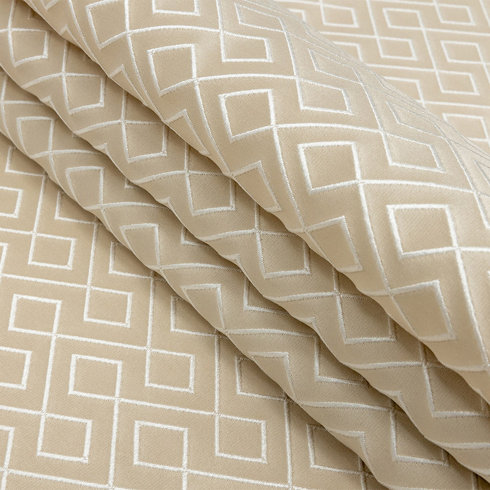 Satin-Faced Jacquard - Champagne Diamond Fret - British Imported Folded Satin-Faced Jacquard - Champagne Diamond Fret - British Imported Folded