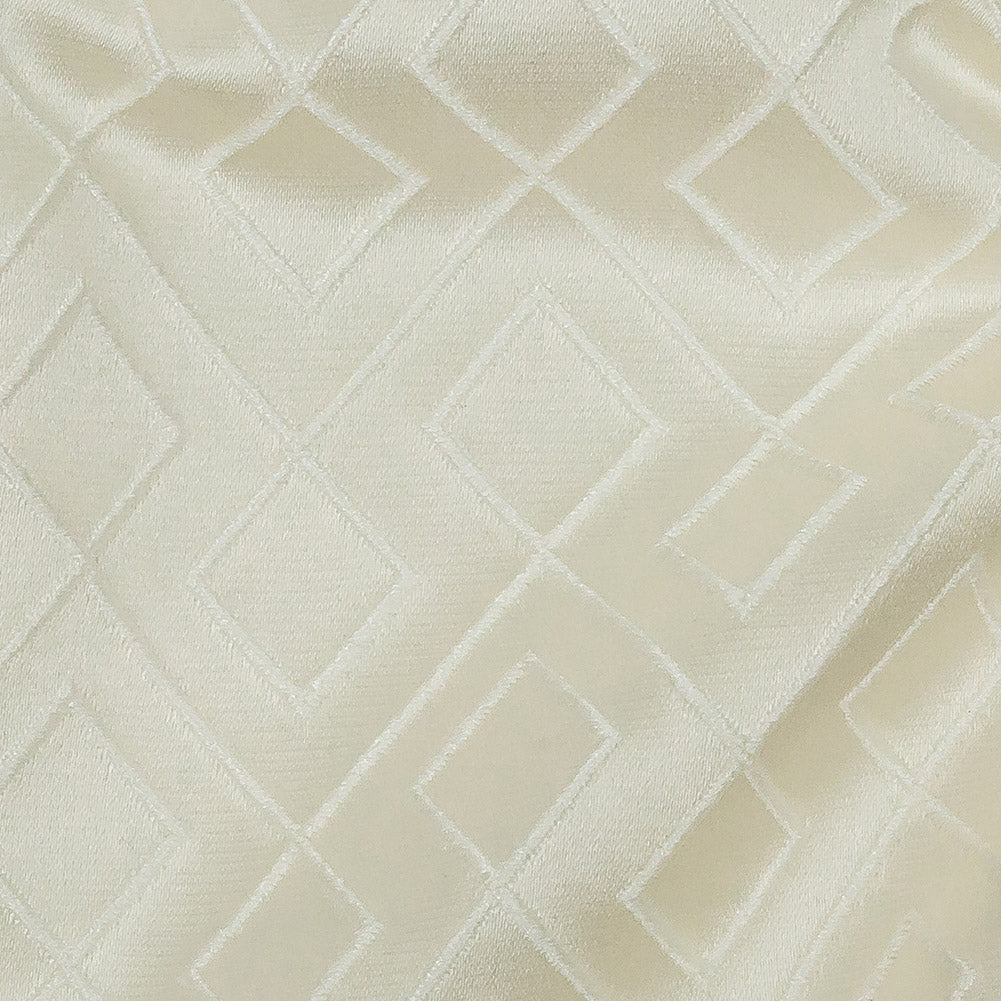 Satin-Faced Jacquard - Ivory Diamond Fret - British Imported Detail Satin-Faced Jacquard - Ivory Diamond Fret - British Imported Detail