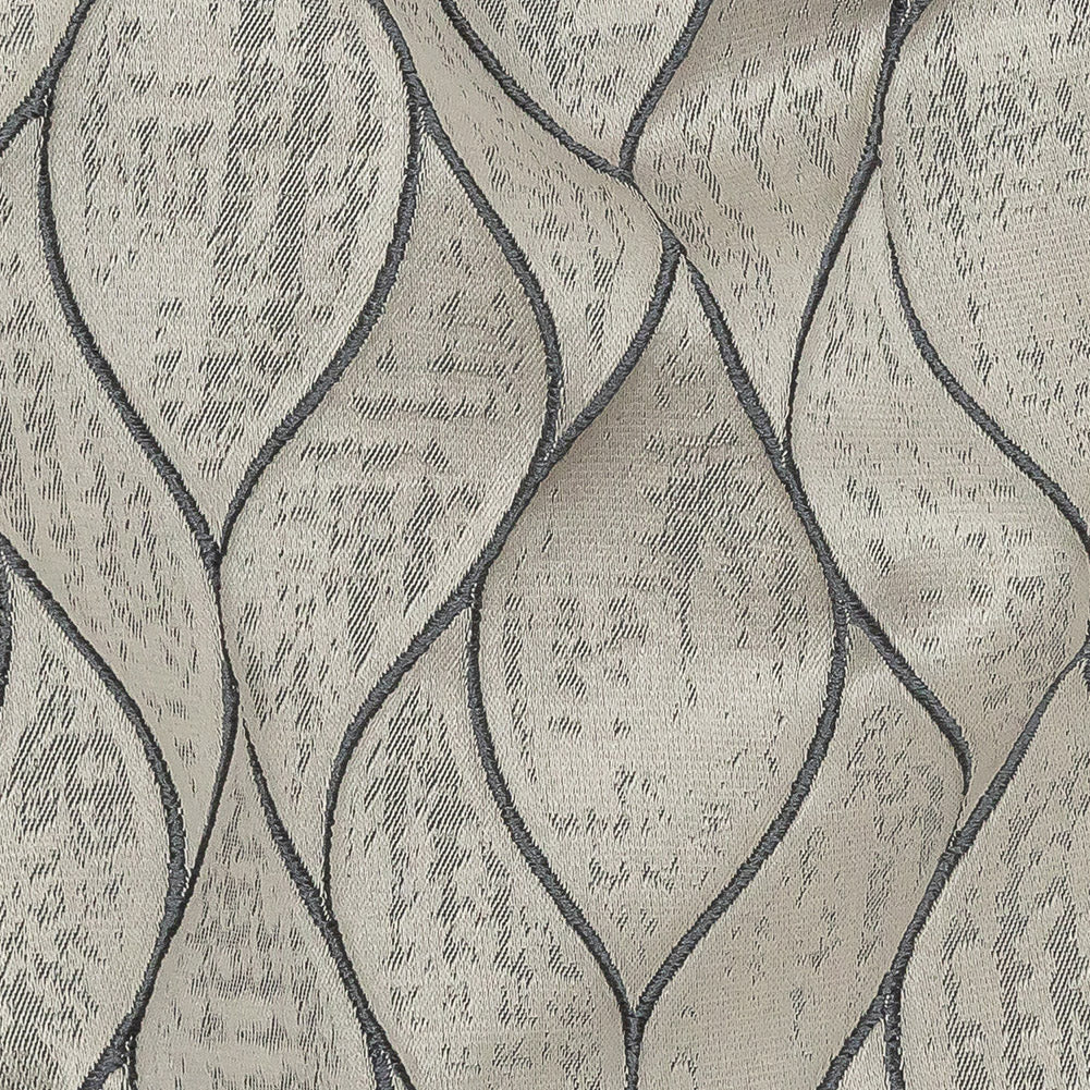 Polyester Jacquard - Pewter Leafy Lines - British Imported Detail Polyester Jacquard - Pewter Leafy Lines - British Imported Detail