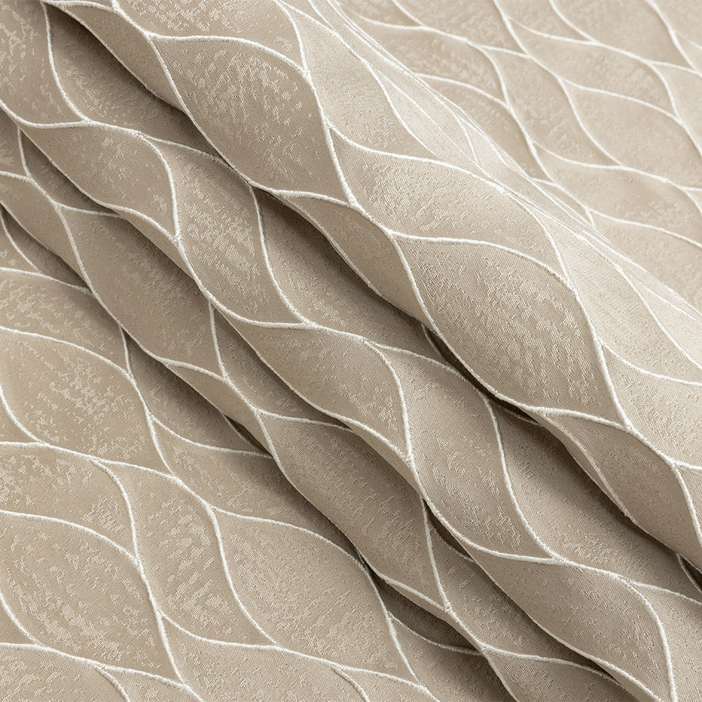 Polyester Jacquard - Taupe Leafy Lines - British Imported Folded Polyester Jacquard - Taupe Leafy Lines - British Imported Folded