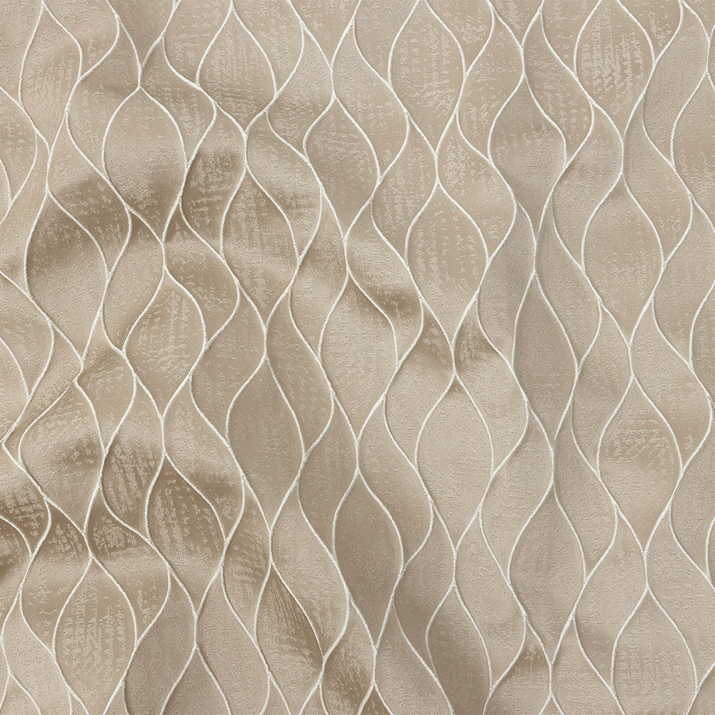 Polyester Jacquard - Taupe Leafy Lines - British Imported Polyester Jacquard - Taupe Leafy Lines - British Imported