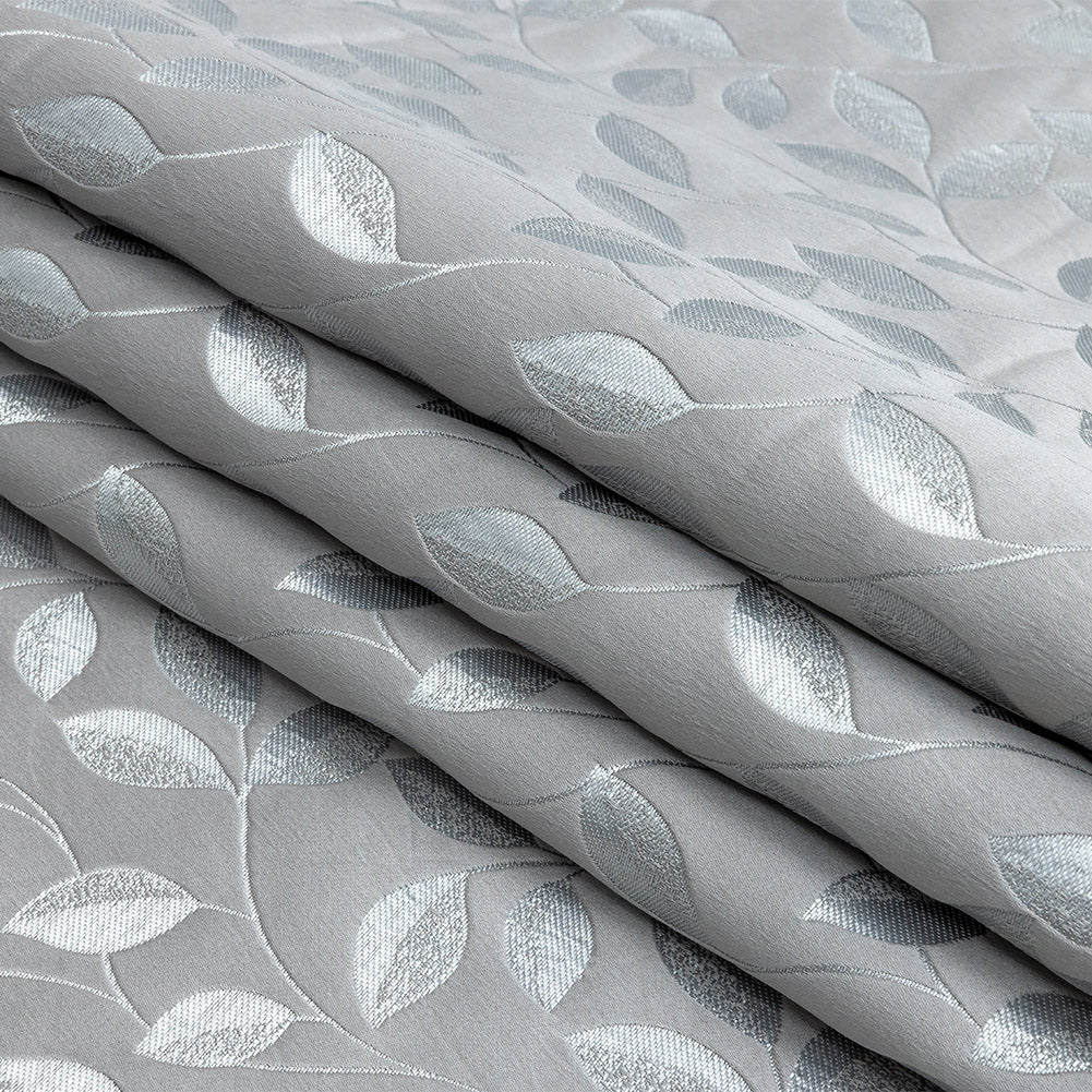 Satin-Faced Jacquard - Graphite Foliage - British Imported Folded