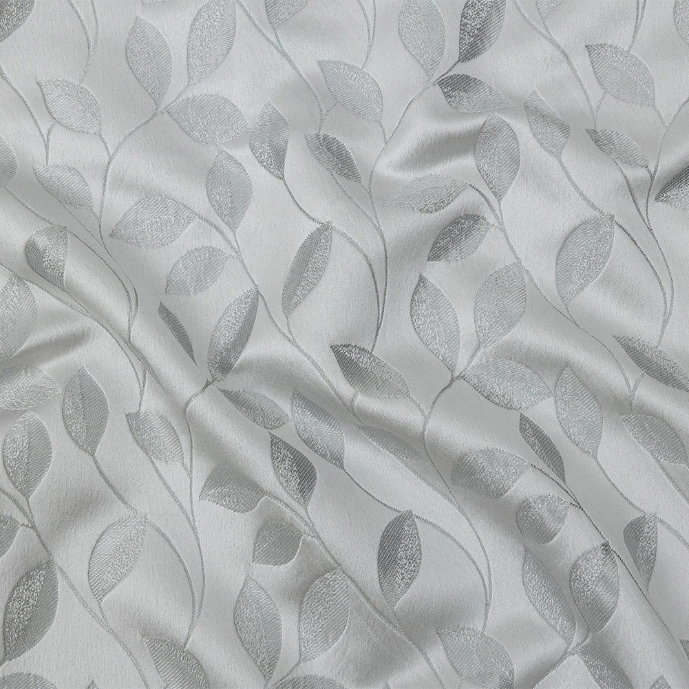 Satin-Faced Jacquard - Platinum Foliage - British Imported Satin-Faced Jacquard - Platinum Foliage - British Imported