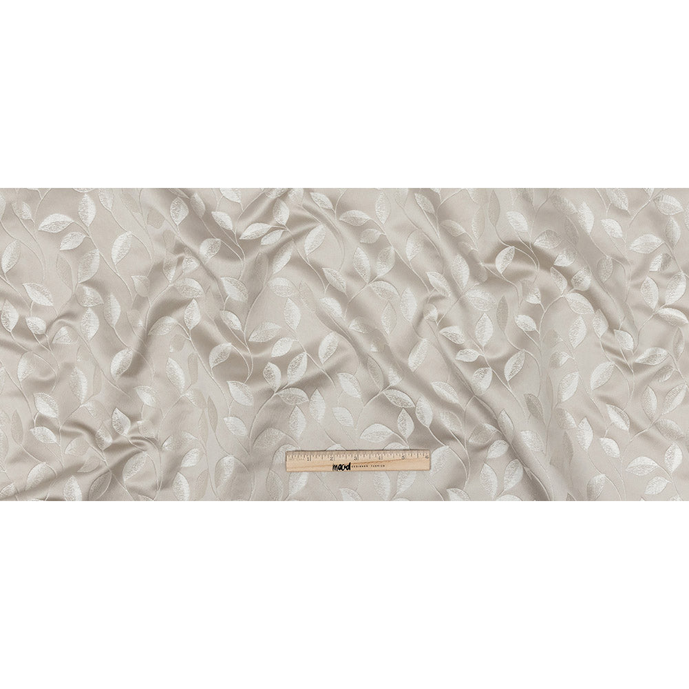 Satin-Faced Jacquard - Taupe Foliage - British Imported Full Satin-Faced Jacquard - Taupe Foliage - British Imported Full