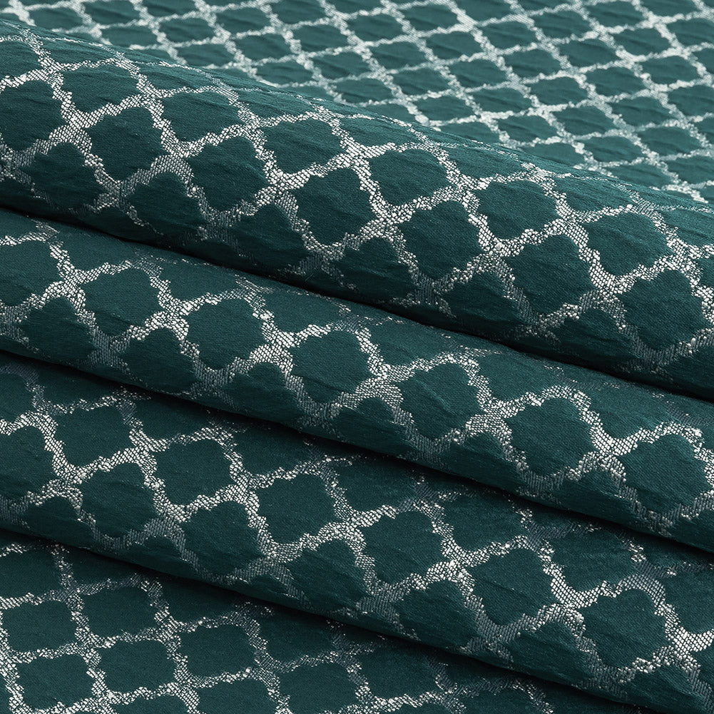 Drapery Jacquard - Emerald Moroccan Quatrefoil - British Imported Folded Drapery Jacquard - Emerald Moroccan Quatrefoil - British Imported Folded
