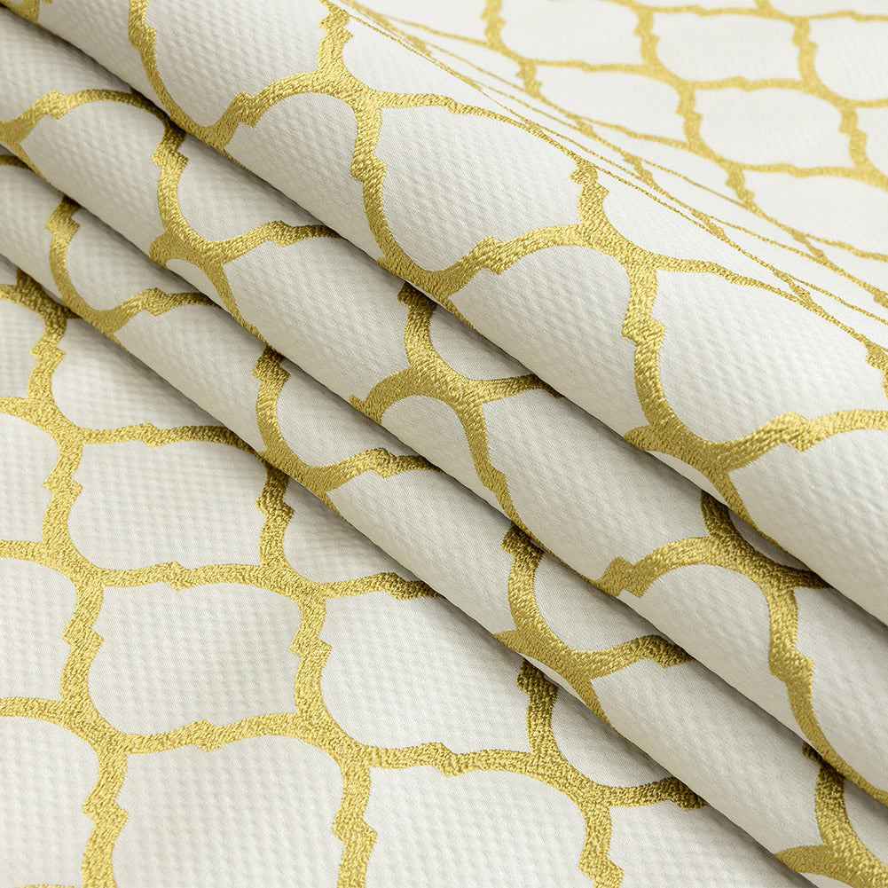 Satin-Faced Jacquard - Zest Moroccan Quatrefoil - British Imported Folded Satin-Faced Jacquard - Zest Moroccan Quatrefoil - British Imported Folded