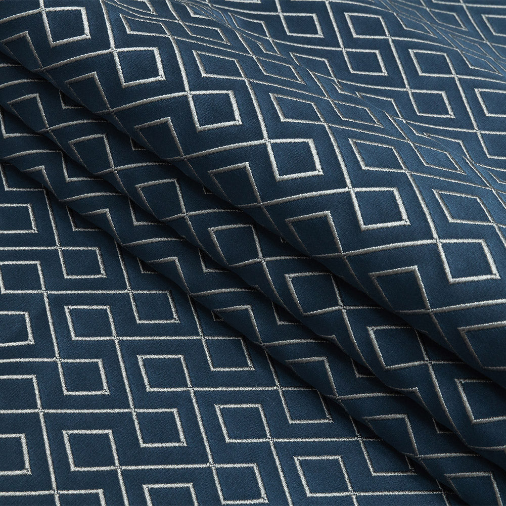 Satin-Faced Jacquard - Indigo Diamond Fret - British Imported Folded Satin-Faced Jacquard - Indigo Diamond Fret - British Imported Folded