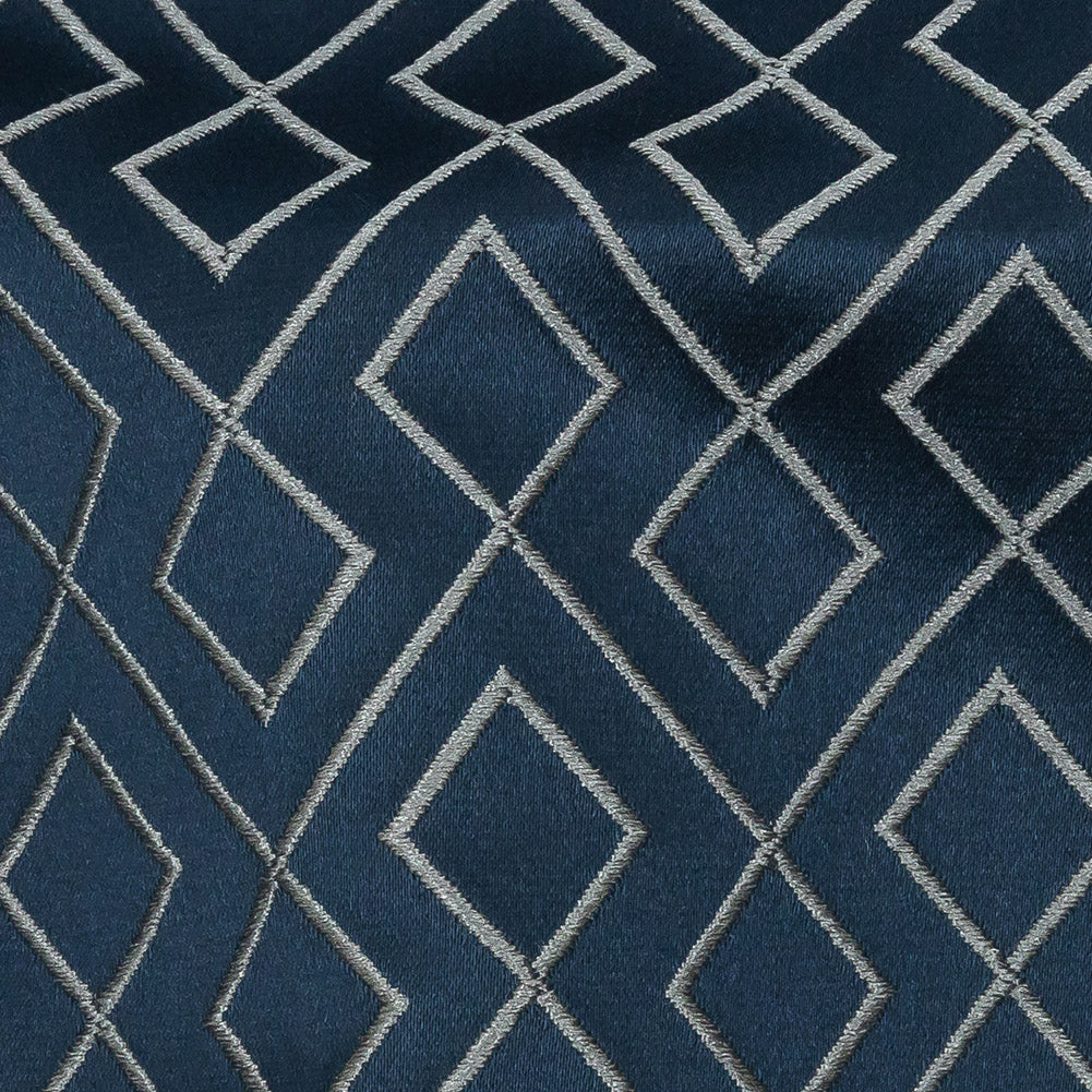 Satin-Faced Jacquard - Indigo Diamond Fret - British Imported Detail Satin-Faced Jacquard - Indigo Diamond Fret - British Imported Detail