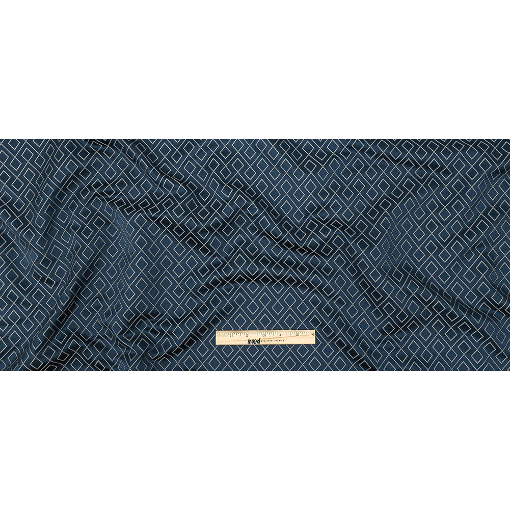 Satin-Faced Jacquard - Indigo Diamond Fret - British Imported Full Satin-Faced Jacquard - Indigo Diamond Fret - British Imported Full